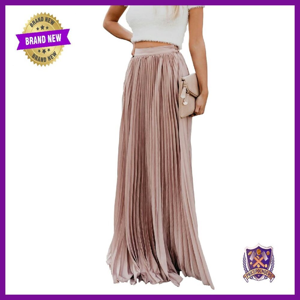 Elegant Maxi Skirt High Waisted Pleated Chiffon Long Skirt for Women